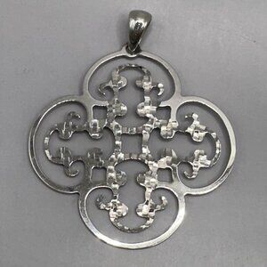 Quatrefoil Scroll Pendant Open Work Diamond Cut Signed Grani Sterling Silver